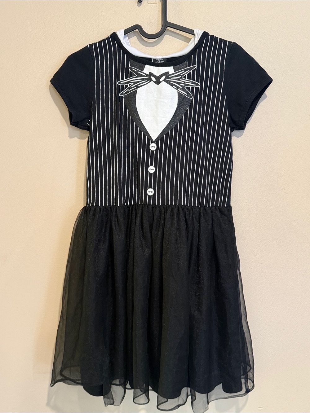 Disney Black Pinstripe Tulle Dress with Cat Bow Graphic